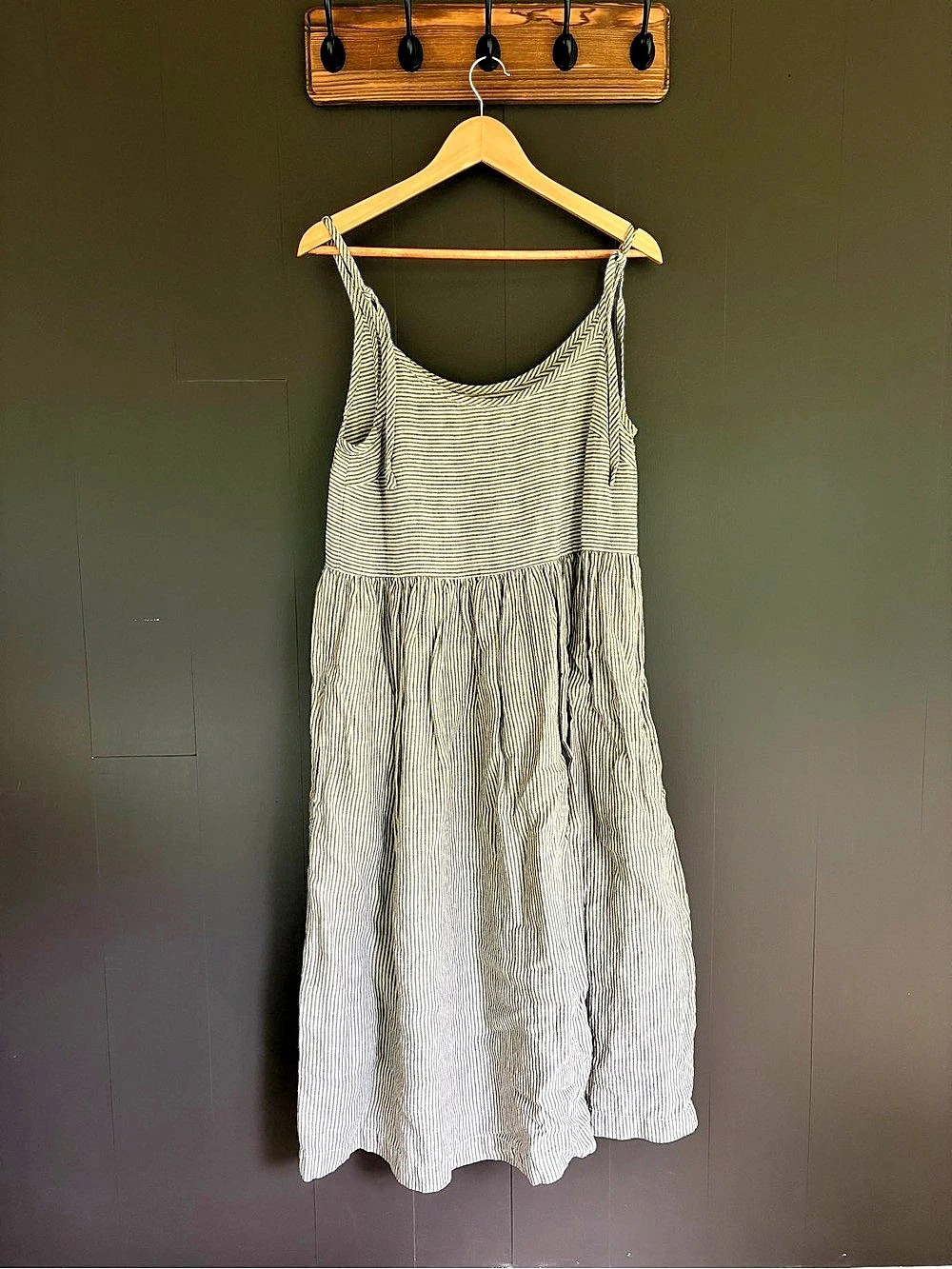 Not Perfect Linen Brand - Villa Dress - Natural Grey Stripes Maxi Dress - Size M
